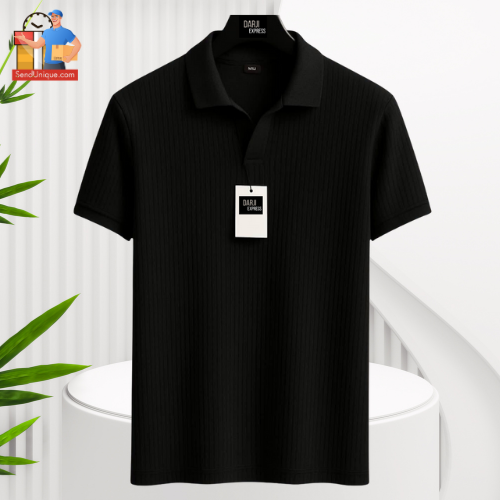Men’s Black Rib Polo T Shirt