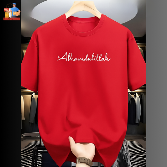 Drop Shoulder T Shirt - Alhamdulillah Red