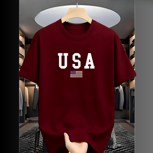 Drop Shoulder T Shirt - USA Marron