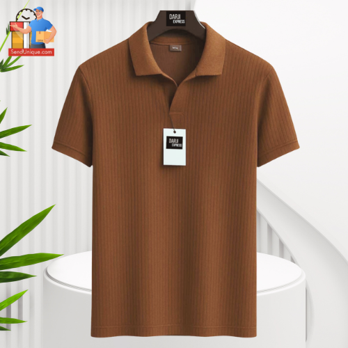 Men’s Brown Rib Polo T Shirt