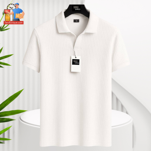 Men’s White Rib Polo T Shirt